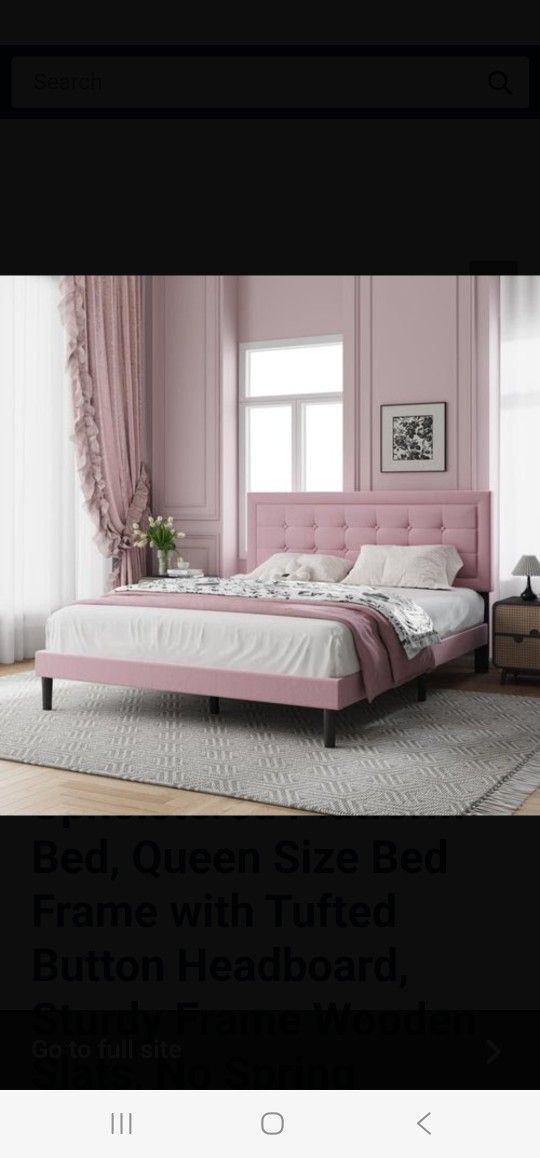 IOILORI Queen Size Upholstered Platform Bed, Queen Size Bed Frame with Tufted Button Headboard, Sturdy Frame Wooden Slats, No Spring Mattress Required