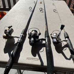 Lot Of 3x Used Fishing Rod And Reels 