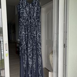 Midnight Blue Sequin/Chiffon Gown W/Shawl