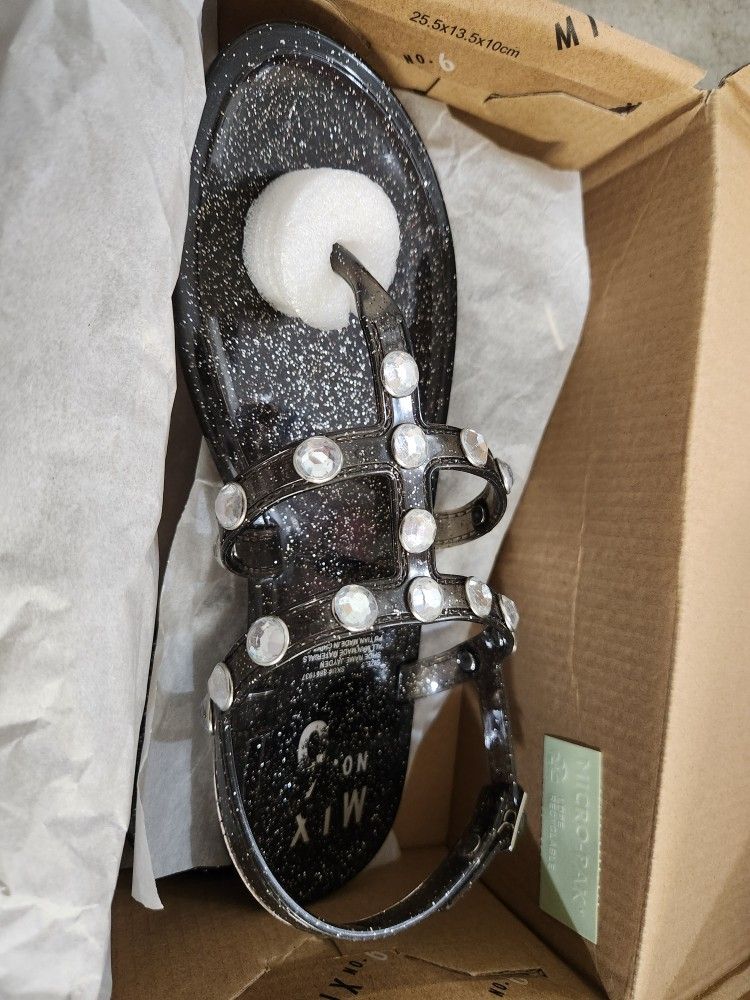 New Mix No. 6 Jelly Black Glittery Sandals Size 5 In Girls