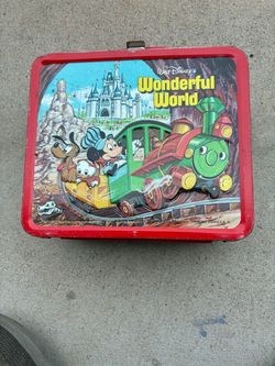 Disney Wonderful World Aladdin Showa retro tin can lunch box Japan Vintage Rare