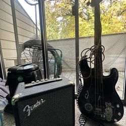 squier bass guitar with fender amp