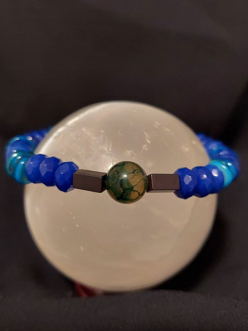 Blue Fire Agate, Blue Sapphire, Hematite, Blue Coral