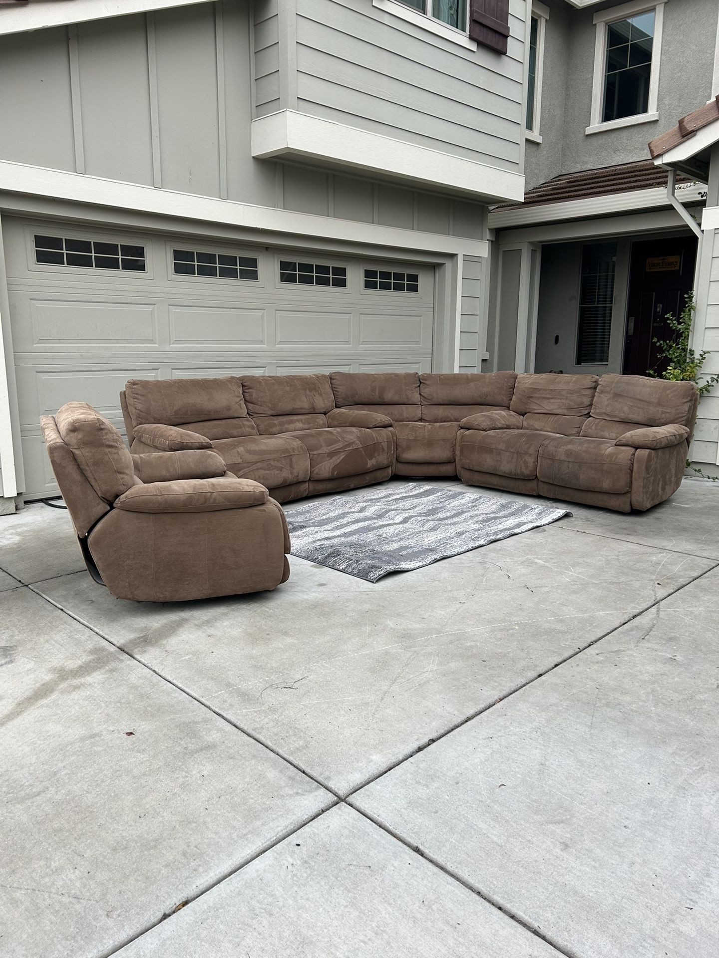 4-Piece Tan Microfiber Reclining Sectional (Delivery Available)