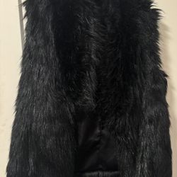 Black Faux Fur Sleeveless Vest Type Jacket Size Petite