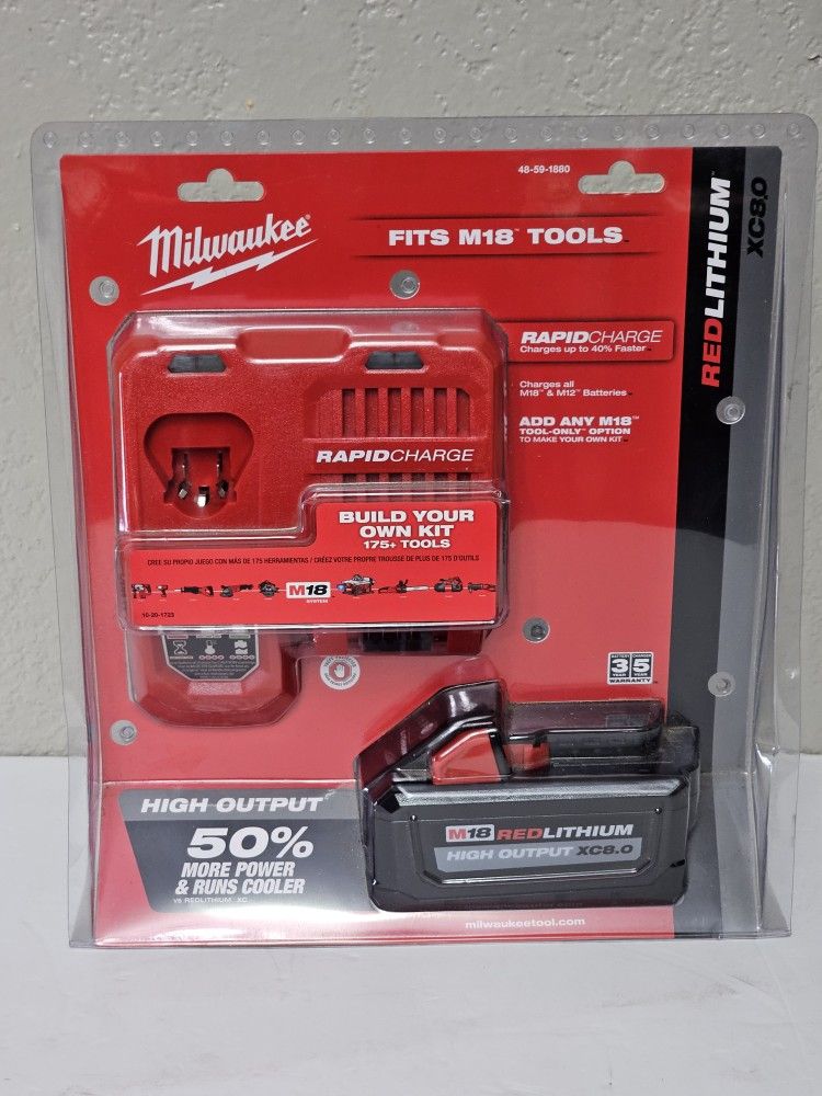 Milwaukee M18 18-Volt Lithium-Ion HIGH OUTPUT Starter Kit with XC 8.0Ah Battery and Rapid Charger Brand New Tool