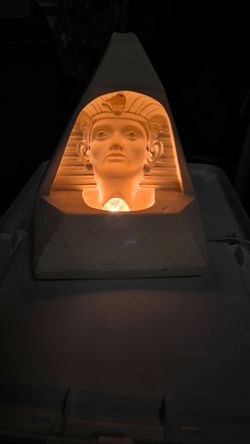 Egyptian Mood Stone 80s Table Lamp With Carved Pharoah God