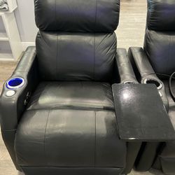 Home Theater Chair with Power Recline, Lumbar Support, Hidden Storage, LED Cup Holders, USB Port, and Premium Leather – Adjustable Single Recliner for