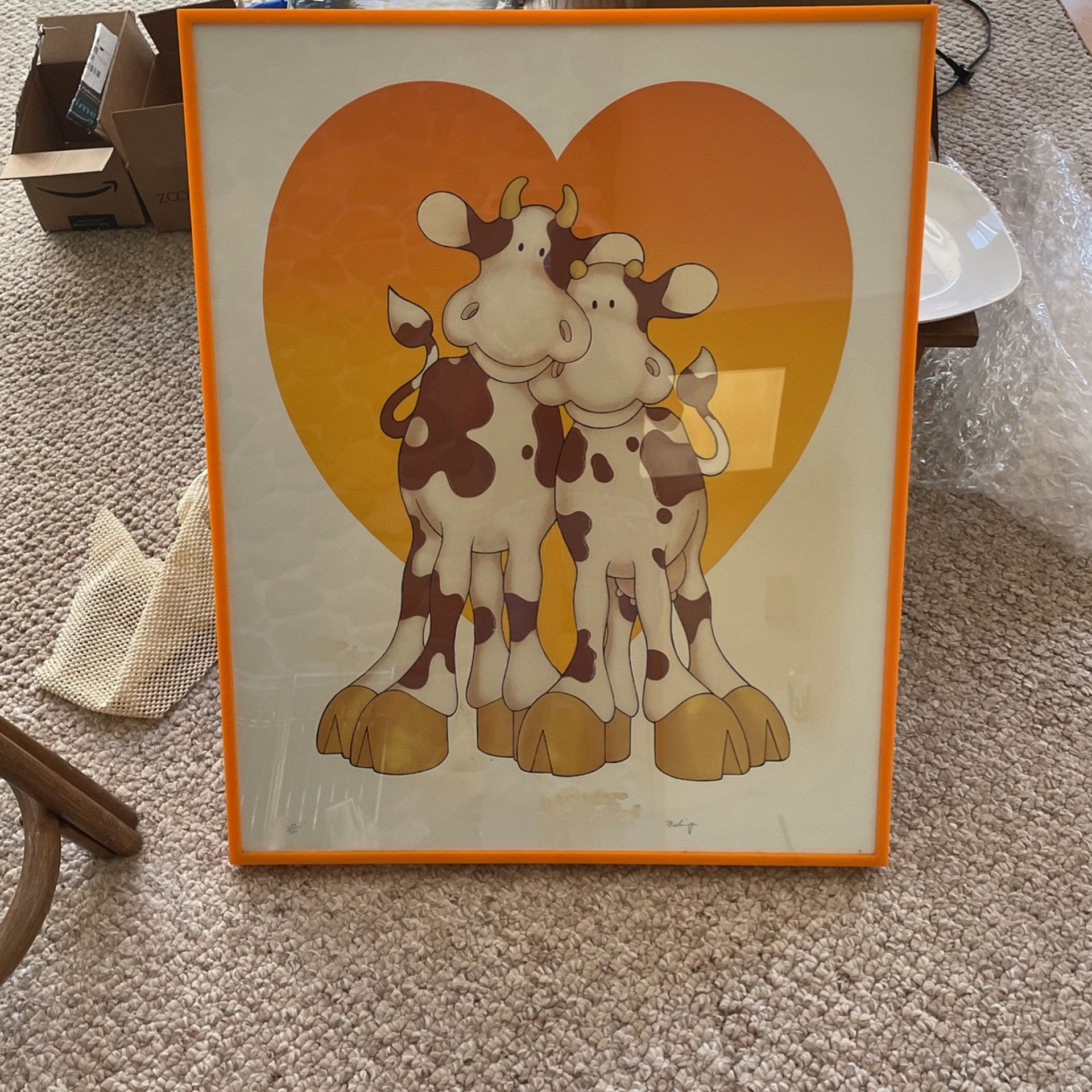 Cute Vintage Cow Poster, Framed, Signed And Numbered