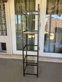 Faux Bamboo Dark Metal Frame and Clear Glass Shelves
