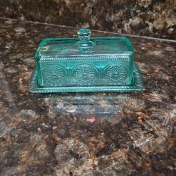Teal Pioneer Woman Glass Butter Dish