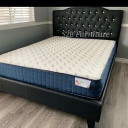 Queen Black Crystal Button Bed With Ortho Mattress Included 