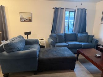 Sofa + Chair + Pull‑Out Ottoman + Coffee Table + Entertainment Center – $325 OBO