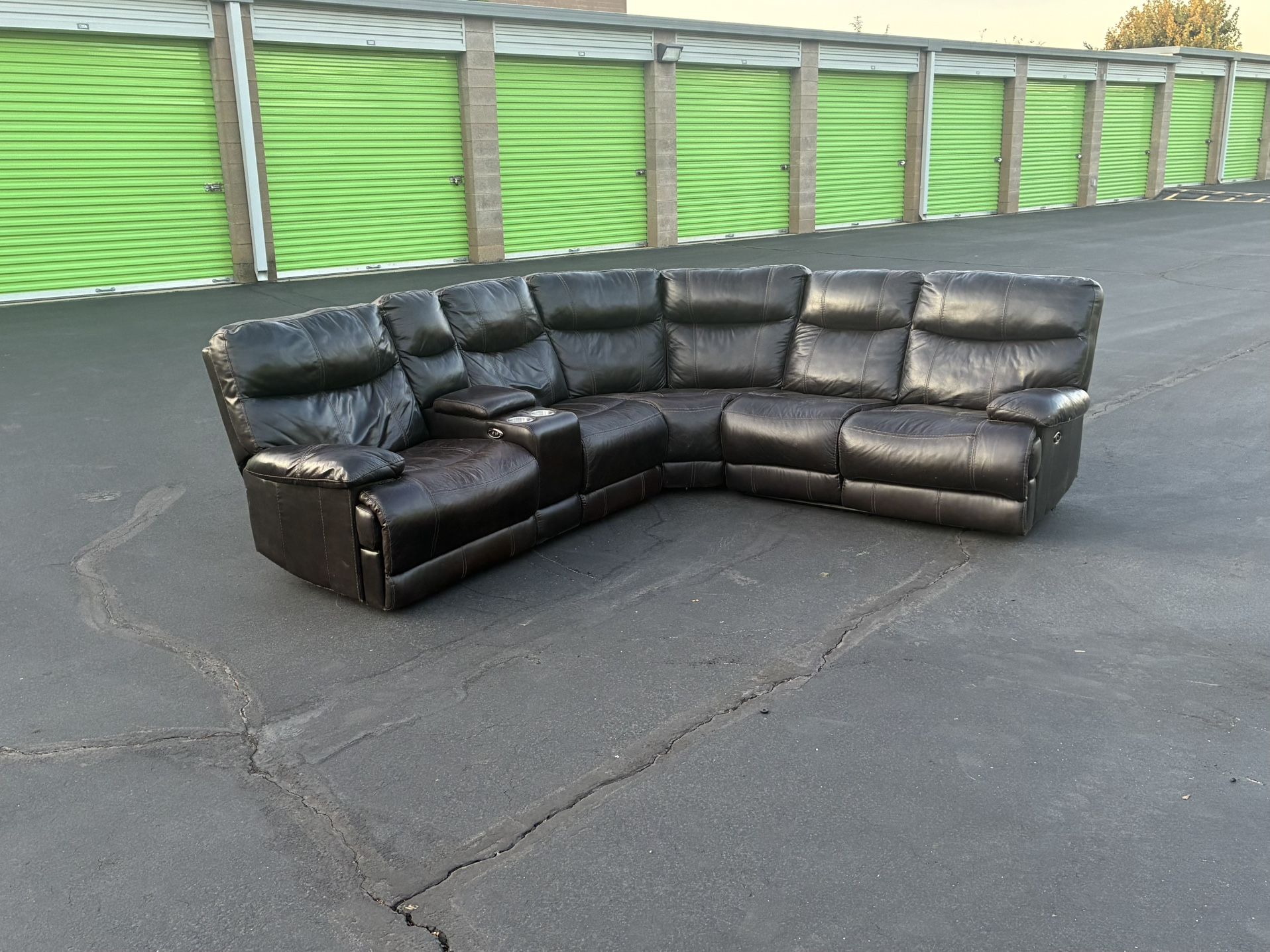 Leather Reclining Sectional Sofa – Cup Holders & Storage