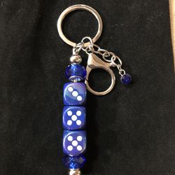 Blue Dice Beaded Keychain 