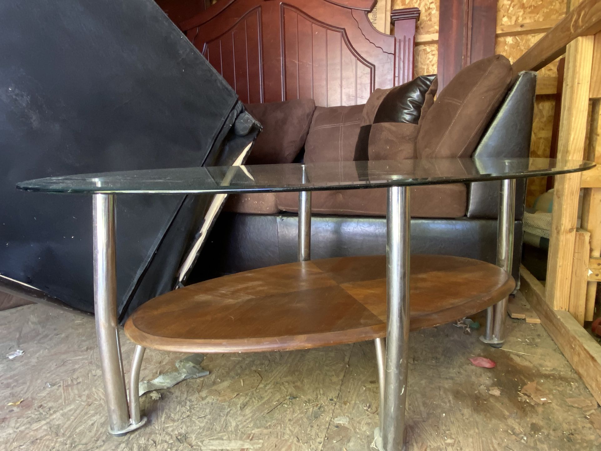 Coffee Table & 2 End Tables, Chrome Legs And Glass Tops 