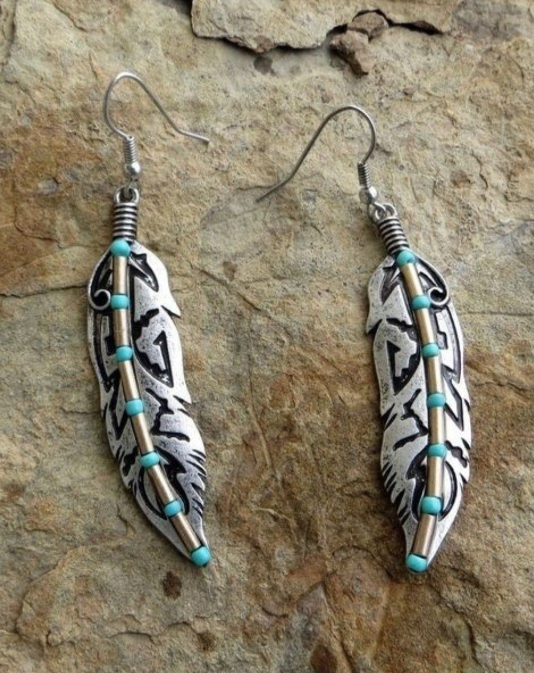 Silver turquoise leaf earrings