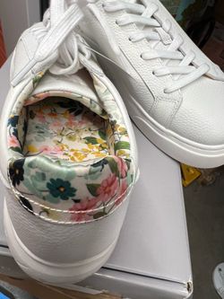White Low-Top Sneakers with Floral Lining