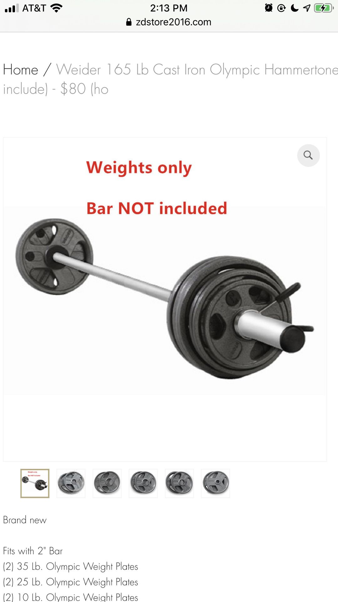 Weider 165 Lb Cast Iron Olympic Hammertone Weight Set (Bar no include) - $80 (h