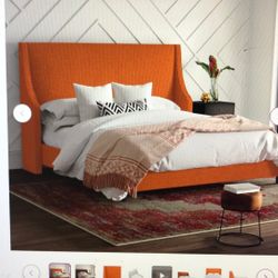 Orange Linen Full Size Upholstered Bed