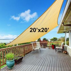 (NEW) $65 Square 20x20’ XXL Sun Shade Sail Outdoor Top Cover 95% UV Block 185GSM, Include Ropes