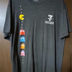 7-Eleven Pac-Man Men XL T-Shirt Charcoal Grey Retro Gaming Graphic Tee Short Slv