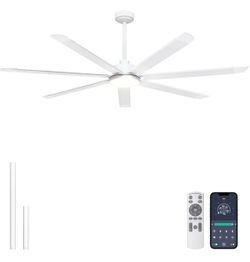 New 72”Ceiling Fan with Light&Remote, Metal Blades 8000 CFM Airflow,Reversible Motor Dimmable
