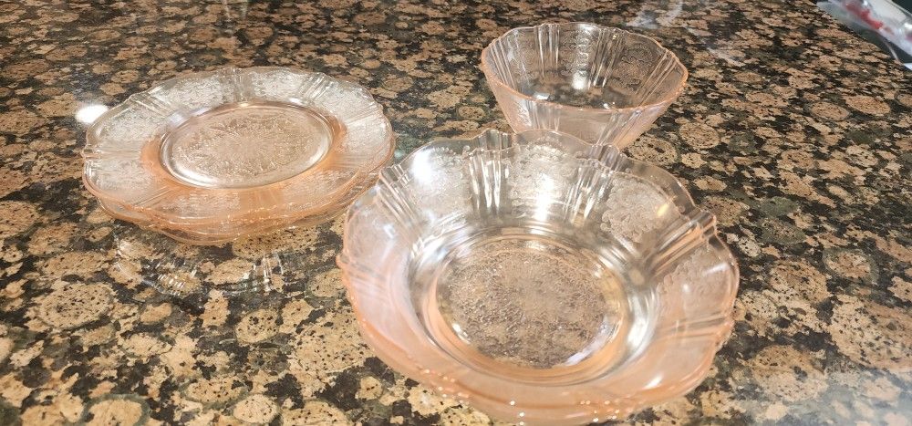 Sharon Cabbage Rose Pink Depression Glass Lot