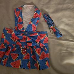 Girl Dog Harness Dress With Leash 