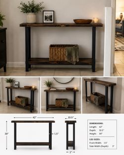 Handcrafted Rustic Entryway Console Table | Solid Wood | Modern Farmhouse
