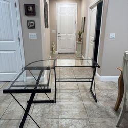 Glass & Metal L-Shaped Computer Desk 