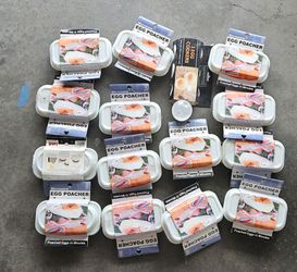 14 unused  microwave egg poachers plus lot