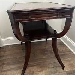 Vintage Mid Century Mahogany Side Table Leather Top Inlay