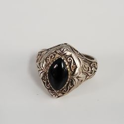 Antique 925 Sterling Silver Natural Onyx Ring Size 6.75