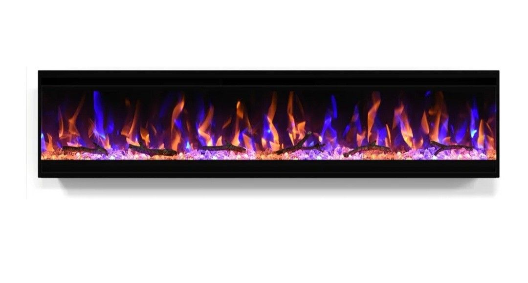 50 inch Electric Fireplace, 4.3" Ultra-Thin Electric Fireplace Inserts, Ultra-Narrow Frame, Wall Mounted and Recessed Fireplace, Log & Crystal, Touch 