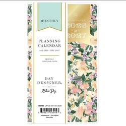 Blue Sky Day Designer 2026-2027 Monthly Planning Calendar 3.625"x6.125" Marjorie Floral Clear