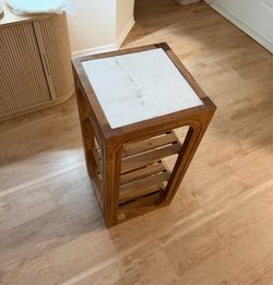 Wood Marble Top Side Table with Shelves
