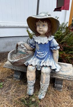 Large Vintage Garden Girl Statue with Basket – 26–27” Tall