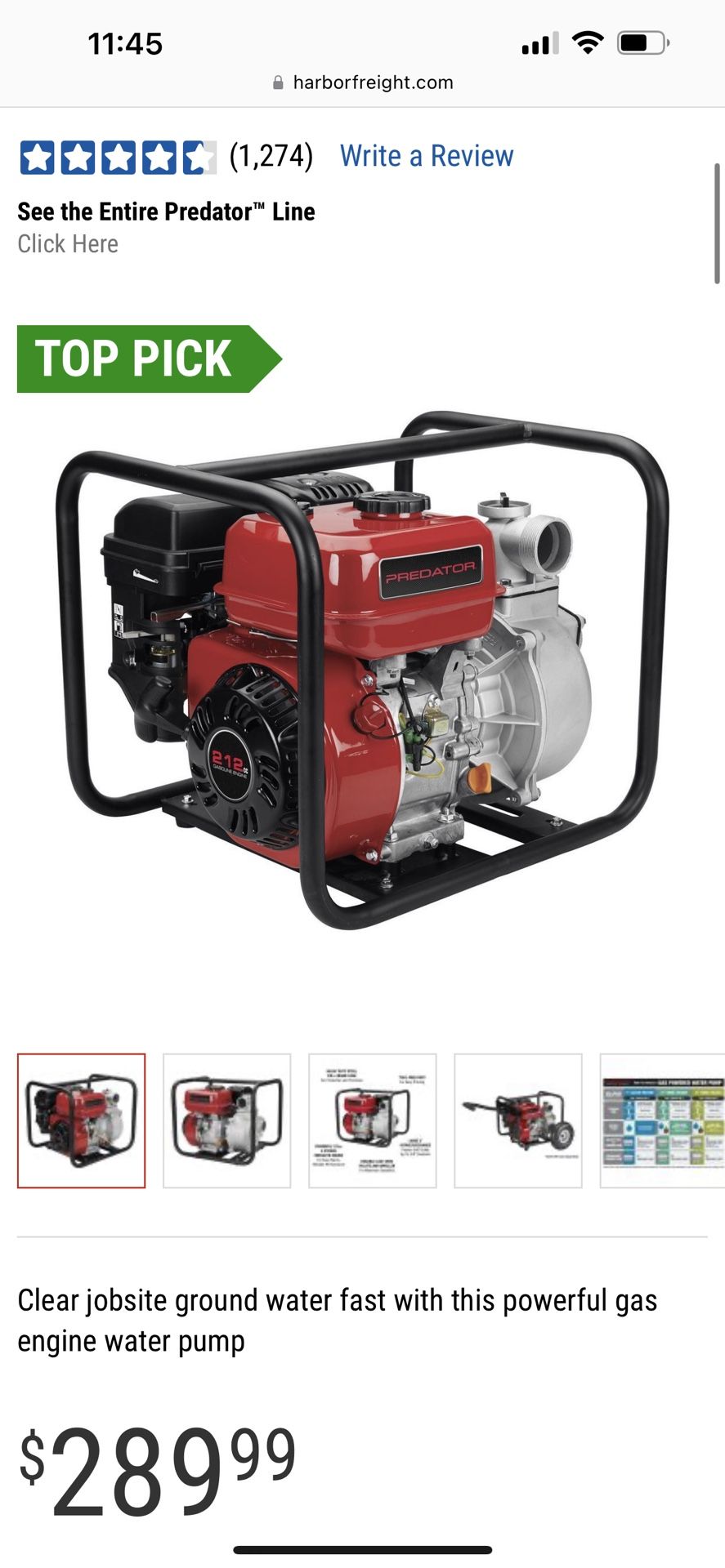 Predator 212cc Gasoline Powered Water Pump for Sale in Henderson, NV