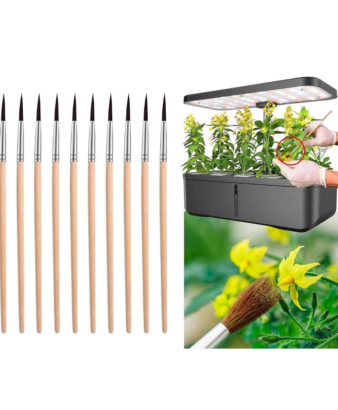  Pollination Brush for Indoor Garden, 10 Pack of Pollinating Brushes for Flowering Plants in Hydroponic Growing System, Hand Pollinator 