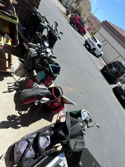 Collection of used golf equipment