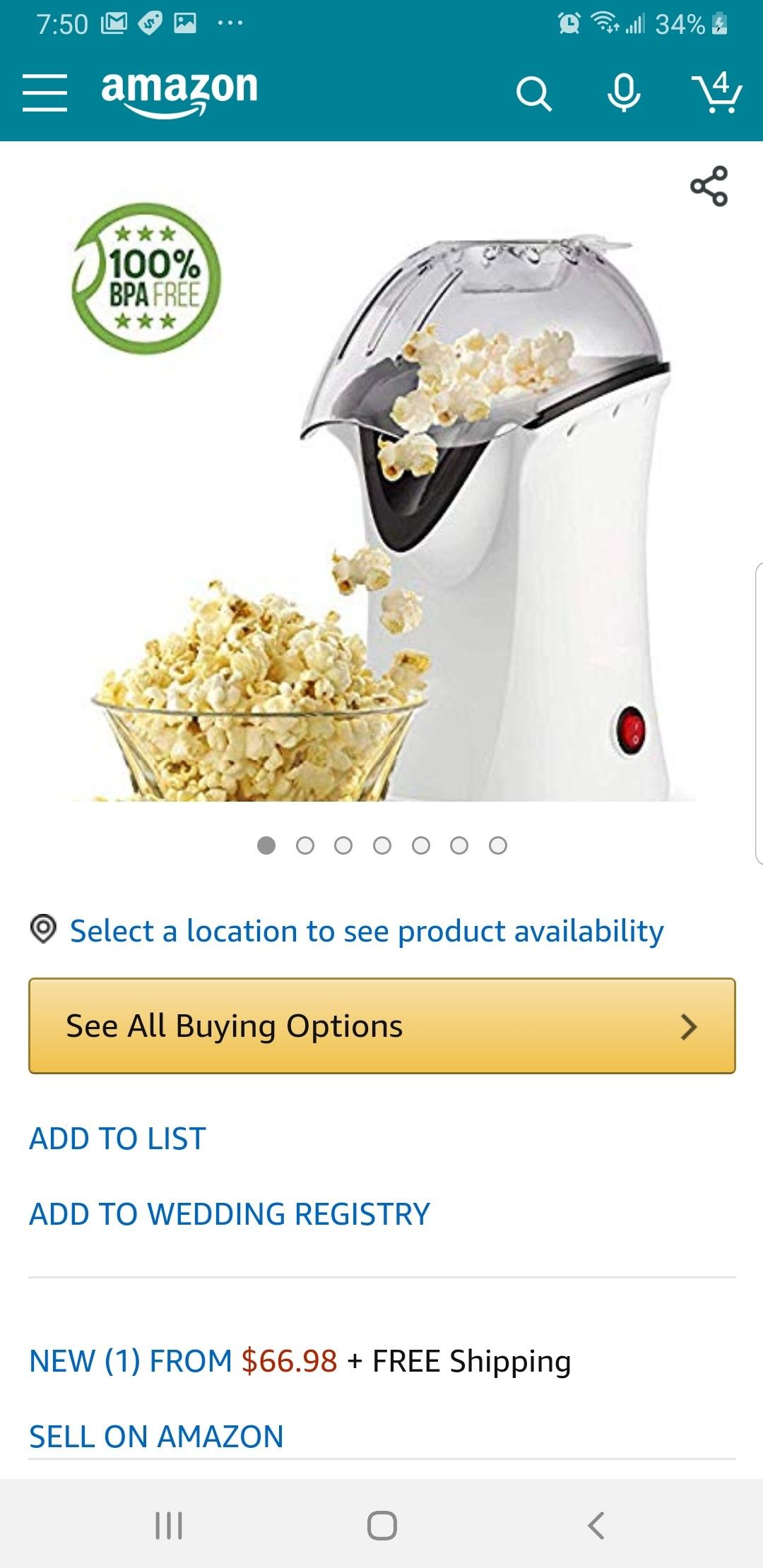 Luckdeal Popcorn Maker, Popcorn Machine, 1200W Hot Air Popcorn Popper Healthy Machine No Oil Needed (White