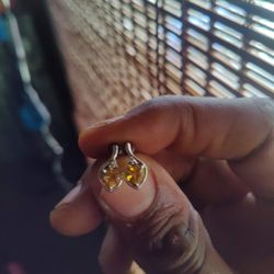 (925) Yellow Heart Diamond Earrings 