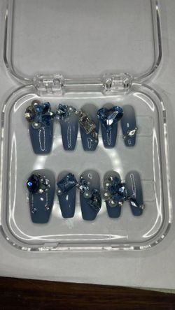 Nails Handmade Short False Nail Tips with Cute 3D Diamond Size : L
