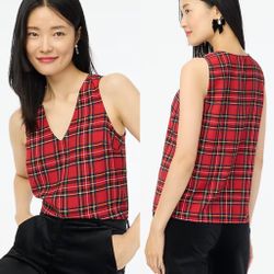 women’s J. Crew red black Tartan sleeveless blouse- size medium