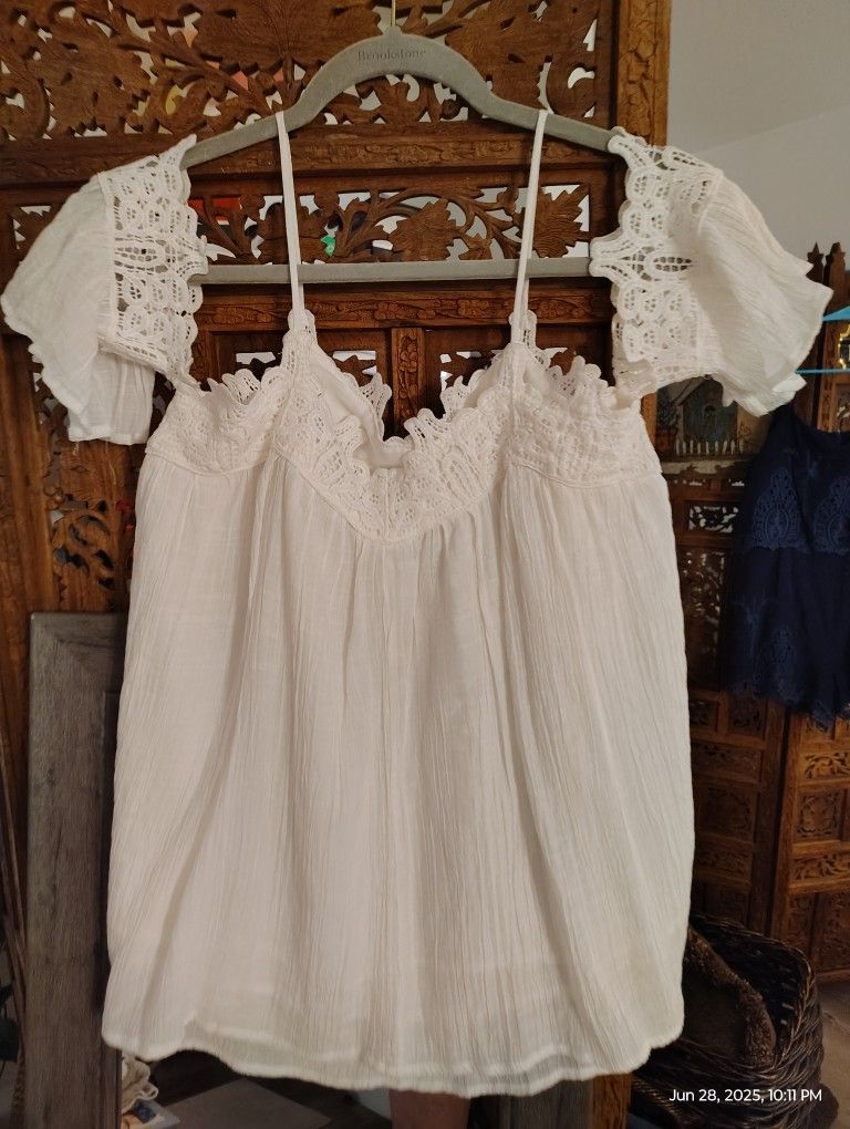 White Feminine Off The Shoulder With Lacey Trim Shirt