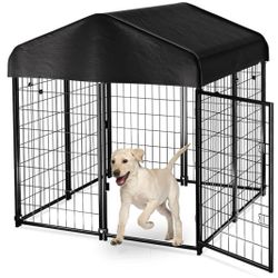 PawGiant Dog Kennel Outdoor Dog House With Roof Waterproof Cover For Med. To Small Dog Outside 4.0x4.2x4.5 