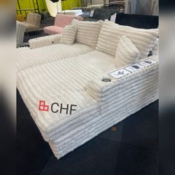 Jumbo Corduroy Double Chaise Oversized Sofa With USB Charger Port  - Limited Time Offer 