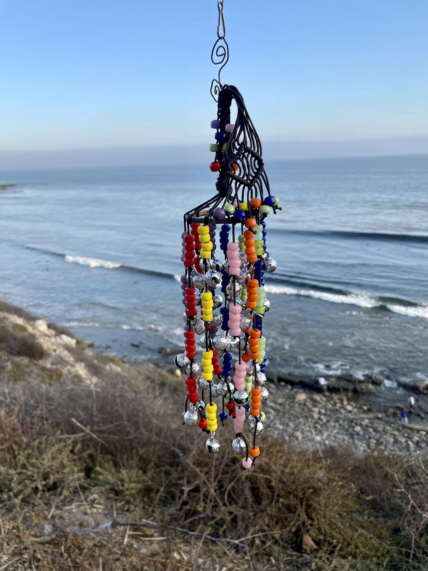 Eclectic Chakra Rainbow Pride Bohemian Wind Chime Mobile Glass Beads & Bells