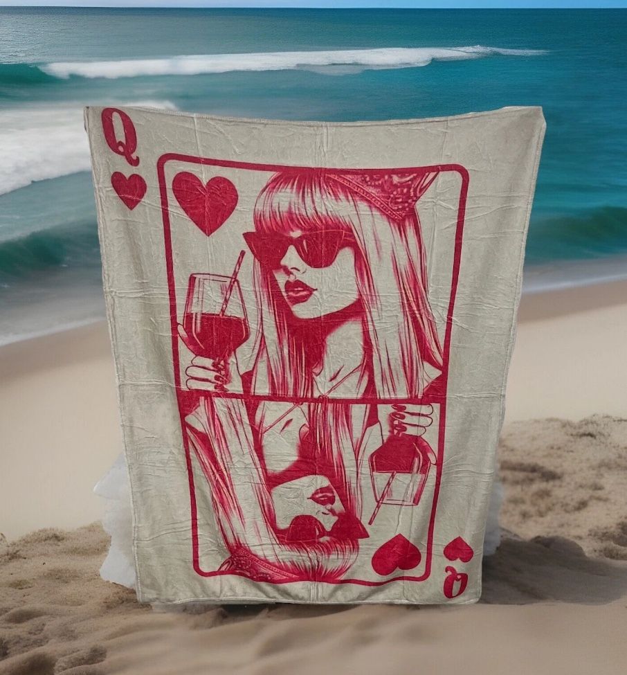 Queen Of Hearts Taylor Swift Poker Flannel Blanket,50x40 inches Soft & Cozy New